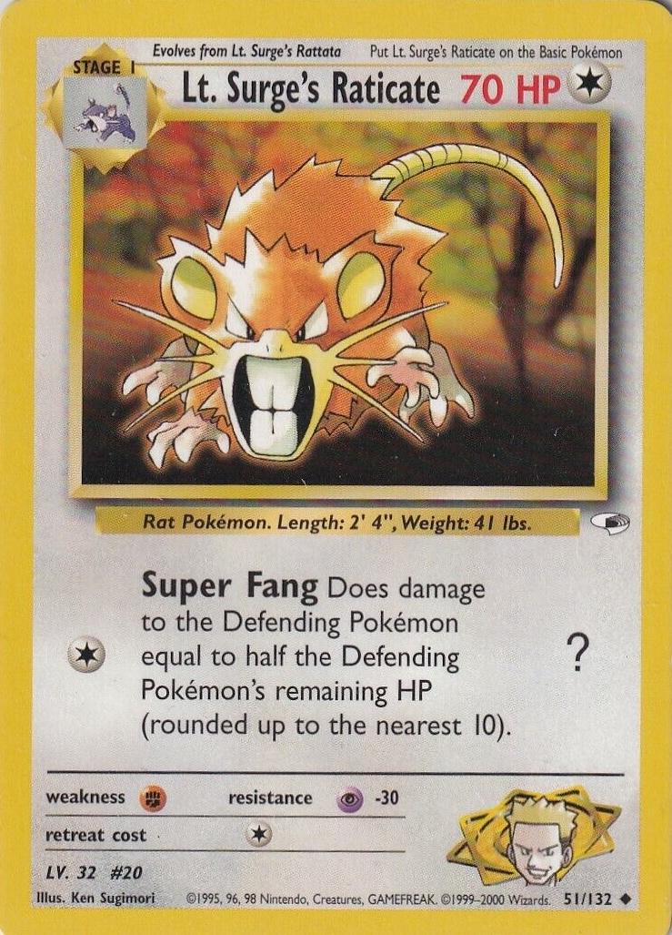 Lt. Surge's Raticate 051  - Unlimited Gym Heroes - Uncommon