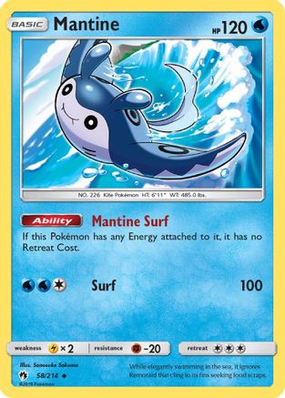 Mantine 058  - Reverse Holofoil SM  Lost Thunder - Uncommon