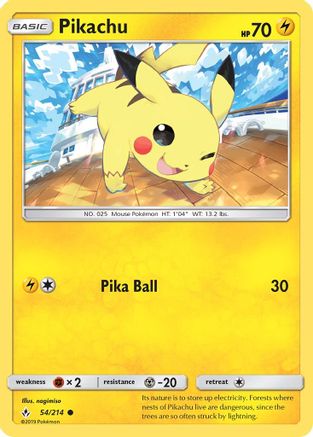 Pikachu (054/214) [SM  Unbroken Bonds] Reverse Holofoil - Common