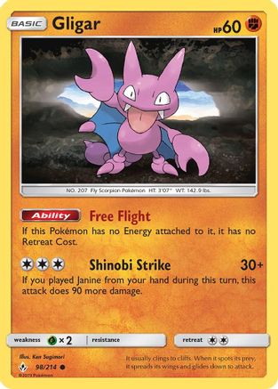 Gligar (98/214) [SM  Unbroken Bonds] Reverse Holofoil - Common