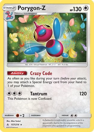 Porygon-Z (157/214) [SM  Unbroken Bonds] Reverse Holofoil - Holo Rare