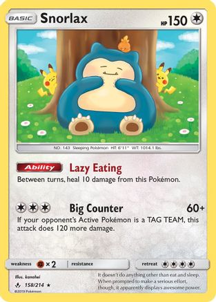 Snorlax (158/214) [SM  Unbroken Bonds] Reverse Holofoil - Holo Rare
