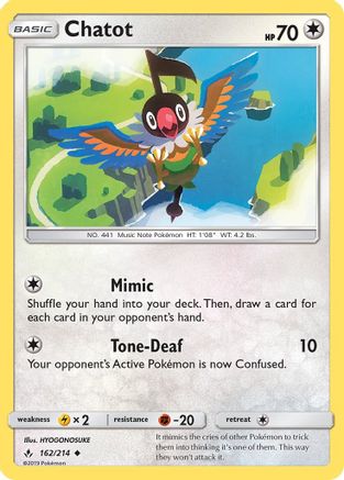 Chatot (162/214) [SM  Unbroken Bonds] Reverse Holofoil - Uncommon