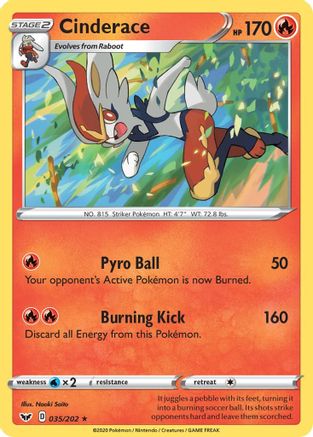 Cinderace (035/202) [SWSH01 Sword & Shield Base Set] Reverse Holofoil - Holo Rare