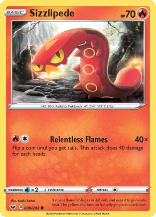 Sizzlipede (038/202) [SWSH01 Sword & Shield Base Set] Reverse Holofoil - Common