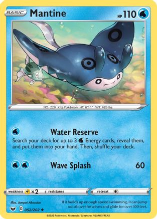 Mantine 052  - Reverse Holofoil SWSH01 Sword & Shield Base Set - Uncommon