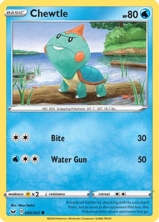 Chewtle (060/202) [SWSH01 Sword & Shield Base Set] Reverse Holofoil - Common