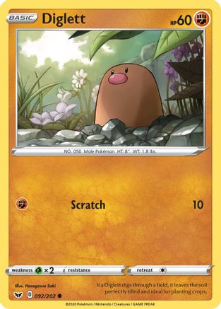 Diglett (092/202) [SWSH01 Sword & Shield Base Set] Reverse Holofoil - Common