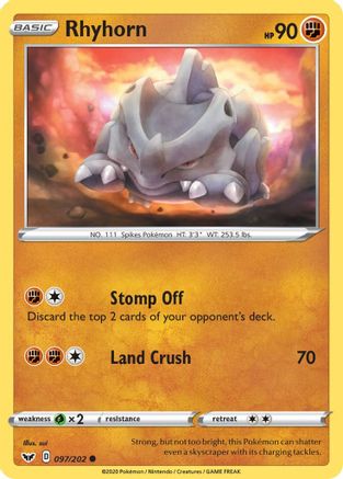 Rhyhorn (097/202) [SWSH01 Sword & Shield Base Set] Normal - Common