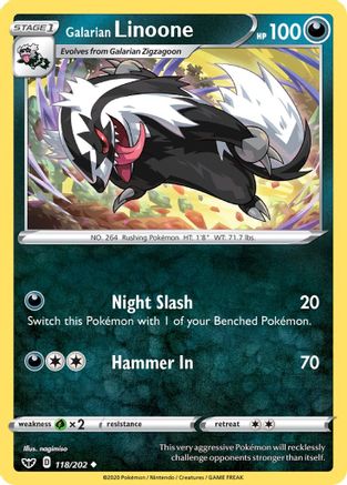 Galarian Linoone (118/202) [SWSH01 Sword & Shield Base Set] Reverse Holofoil - Uncommon