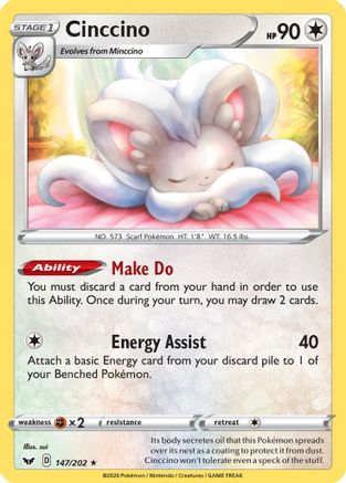 Cinccino (147/202) [SWSH01 Sword & Shield Base Set] Reverse Holofoil - Rare