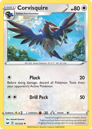 Corvisquire (151/202) [SWSH01 Sword & Shield Base Set] Reverse Holofoil - Uncommon