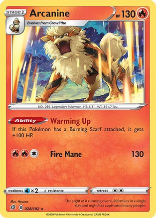 Arcanine (028/192) [SWSH02 Rebel Clash] Reverse Holofoil - Rare