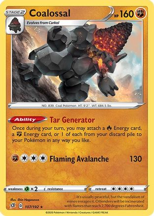 Coalossal (107/192) [SWSH02 Rebel Clash] Reverse Holofoil - Holo Rare