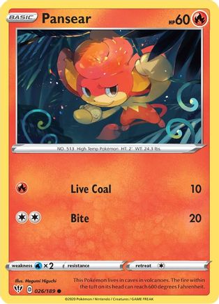 Pansear 026  - Reverse Holofoil SWSH03 Darkness Ablaze - Common