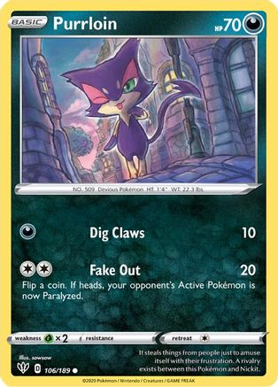 Purrloin (106/189) [SWSH03 Darkness Ablaze] Normal - Common