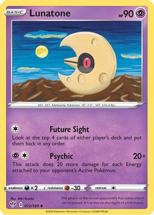 Lunatone 072  - Reverse Holofoil SWSH03 Darkness Ablaze - Uncommon