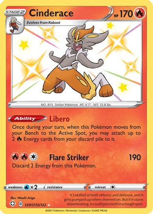 Cinderace (SV017/122) [Shining Fates Shiny Vault] Holofoil - Shiny Holo Rare