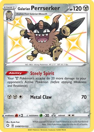 Galarian Perrserker (SV087/122) [Shining Fates Shiny Vault] Holofoil - Shiny Holo Rare