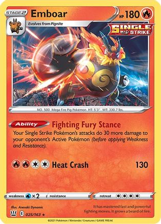 Emboar (025/163) [SWSH05 Battle Styles] Reverse Holofoil - Holo Rare