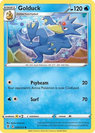 Golduck 025/203  - Reverse Holofoil SWSH07 Evolving Skies - Uncommon
