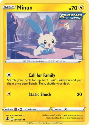 Minun 090  - Reverse Holofoil SWSH08 Fusion Strike - Common