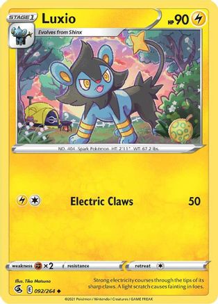 Luxio 092  - Reverse Holofoil SWSH08 Fusion Strike - Uncommon