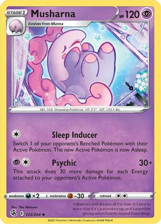 Musharna 122  - Reverse Holofoil SWSH08 Fusion Strike - Uncommon