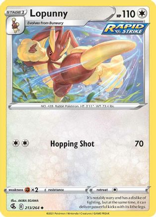 Lopunny 213  - Reverse Holofoil SWSH08 Fusion Strike - Uncommon