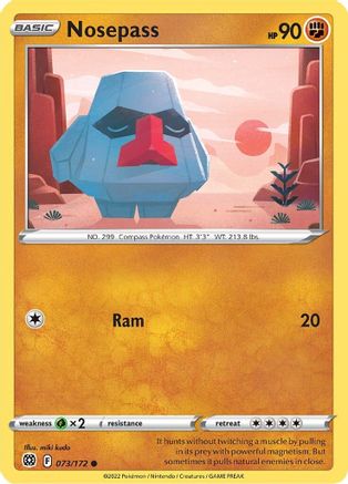 Nosepass 073  - Reverse Holofoil SWSH09 Brilliant Stars - Common