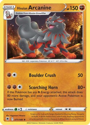 Hisuian Arcanine (071/189) [SWSH10 Astral Radiance] Reverse Holofoil - Rare