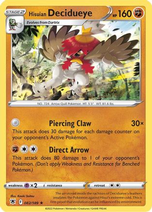 Hisuian Decidueye (082/189) [SWSH10 Astral Radiance] Reverse Holofoil - Holo Rare
