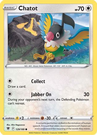 Chatot (129/189) [SWSH10 Astral Radiance] Reverse Holofoil - Common
