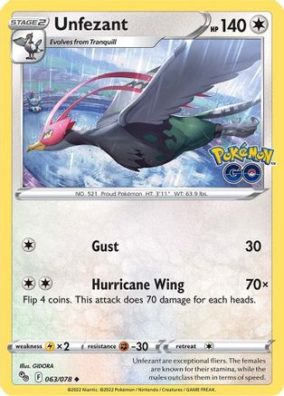 Unfezant (063/78) [Pokemon GO] Reverse Holofoil - Uncommon