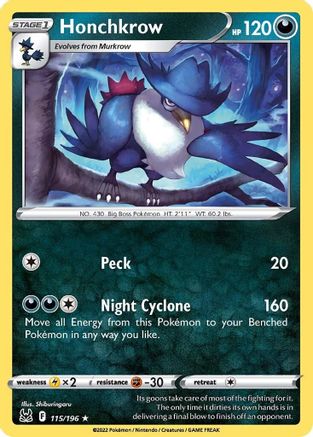 Honchkrow (115/196) [SWSH11 Lost Origin] Reverse Holofoil - Rare