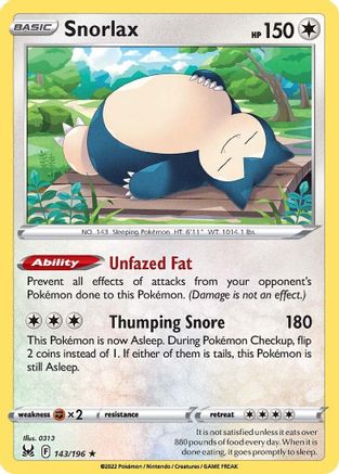 Snorlax (143/196) [SWSH11 Lost Origin] Holofoil - Holo Rare