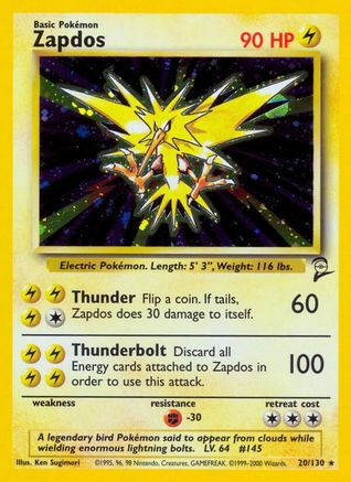 Zapdos (020/130) [Base Set 2] Holofoil - Holo Rare
