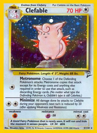 Clefable (005/130) [Base Set 2] Holofoil - Holo Rare