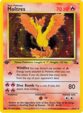 Moltres (12) (12) 012  - 1st Edition Holofoil Fossil - Holo Rare