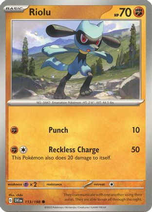 Riolu 113/198  - Reverse Holofoil SV01 Scarlet & Violet Base Set - Common