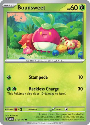 Bounsweet 016/197  - Reverse Holofoil SV03 Obsidian Flames - Common