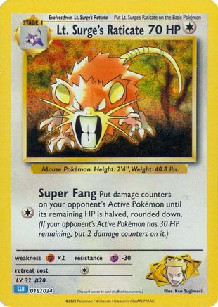 Lt. Surge's Raticate (016) [Trading Card Game Classic] Holofoil - Classic Collection