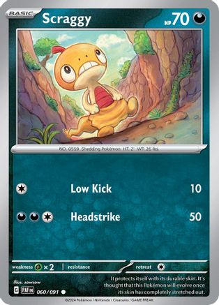 Scraggy 060/091  - Reverse Holofoil SV Paldean Fates - Common