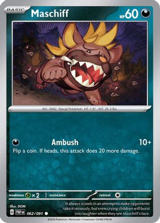 Maschiff 062/091  - Reverse Holofoil SV Paldean Fates - Common