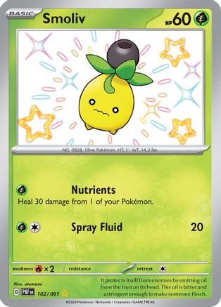 Smoliv 102/091  - Holofoil SV Paldean Fates - Shiny Rare