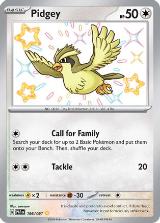 Pidgey 196/091  - Holofoil SV Paldean Fates - Shiny Rare