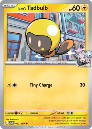 Iono's Tadbulb 052/159  - Reverse Holofoil SV09 Journey Together - Common