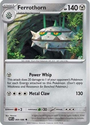 Ferrothorn 069/086  - Reverse Holofoil SV White Flare - Uncommon