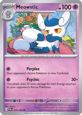 Meowstic 034  - Reverse Holofoil ME03 Perfect Order - Uncommon