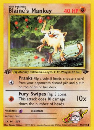 Blaine's Mankey (063/132) [Gym Challenge] 1st Edition - Common
